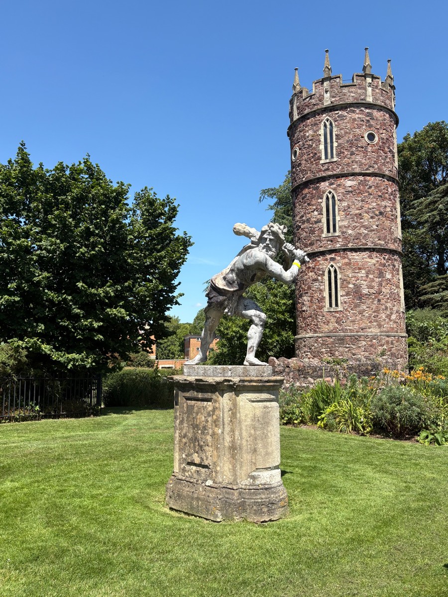 The Statue of Hercules and the ornamental tower in the gardens of Goldney Hall